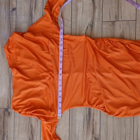 Women's Orange Off-Shoulder Furry Hem Maxi Dress. Size S - Picture 16 of 17